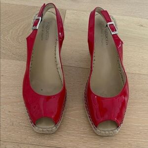 Red Patent Slingback Espadrille Wedges